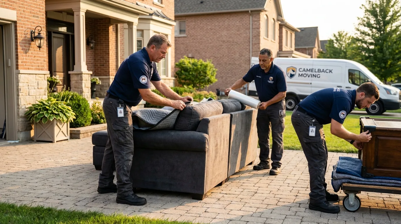 Large estate moving crew wrapping furniture in Earle, AR